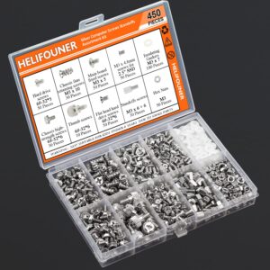 HELIFOUNER 450 Pieces Computer Standoffs Screws Assortment Kit for 2.5" SSD, Hard Drive, Computer Case, Motherboard, Fan Power Graphics with Screwdriver, Silver