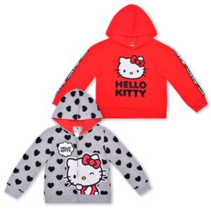 hello kitty girls’ 2 pack hoodie for infant, toddler and little kids – red/grey