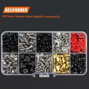 HELIFOUNER 480 Pieces Computer Standoffs Screws Assorted Kit for 2.5" SSD, Hard Drive, Computer Case, Motherboard, Fan Power Graphics with Screwdriver