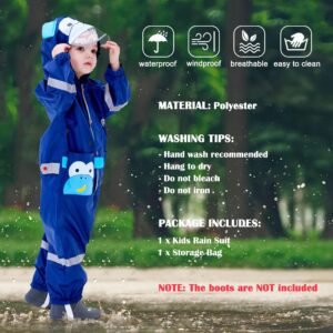 Fewlby Kids Toddler Rain Suit for boys girls One Piece Hoodie Zipper Cute Cartoon Monkey Waterproof Rain Jacket 2-5 years M Size