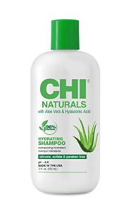 chi naturals with aloe vera hydrating shampoo, helps reduces dryness, damage & breakage & increase shine, sulfate, paraben, & cruelty-free, 12 oz