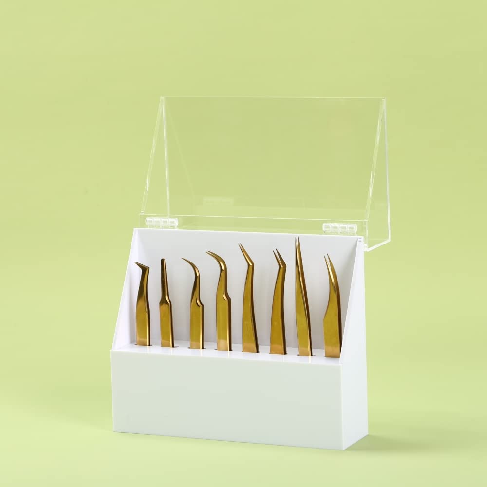 LIXIMMAZN Dust-proof 8 Holes Tweezers Holder, Eyelash Extensions Supplies Acrylic Display, Acrylic Rack Storage Eyelash Extension Tools with Dust Cover Tweezer Display Stand Salon