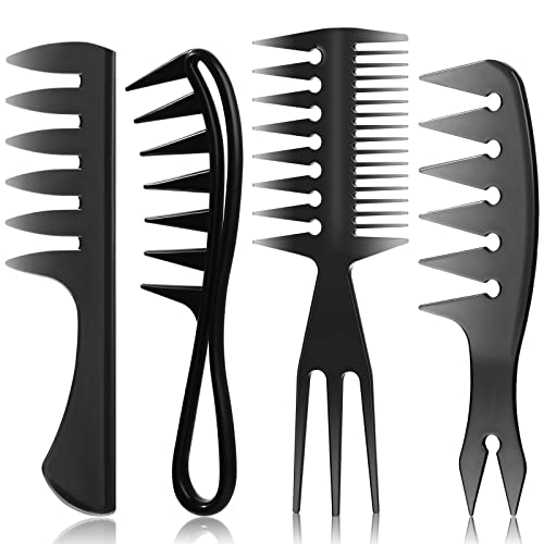 Sieral 4 Pcs Hair Comb Styling Set Double Side Tail Combs with Pick Barber Wide Tooth Comb for Men Women Beard Hairstylist Tools African American Accessories, Black, 4 Styles