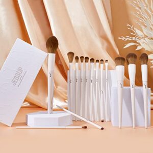 Jessup Makeup Brushes 14Pcs Premium Synthetic Light Grey Makeup Brush Set T329 and Makeup Brush Cleaning Mat with Color Removal Sponge A007