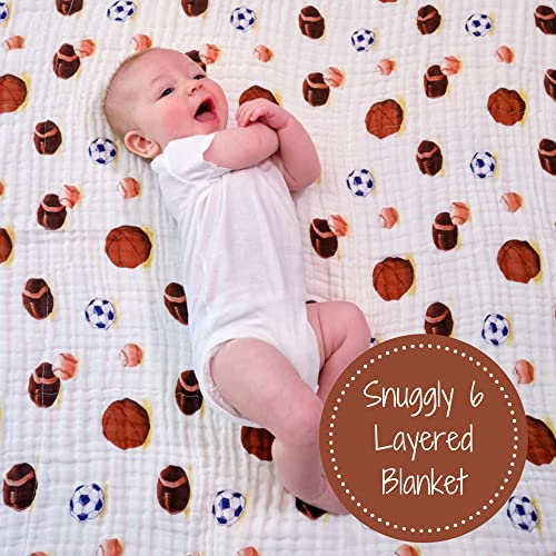 LollyBanks Muslin Quilts | 100% Cotton Nursery & Crib Blankets for Girls| Super Soft and Lightweight | Large Size 47" x 47" for Baby Toddler and Kid |Fun Sporty Print