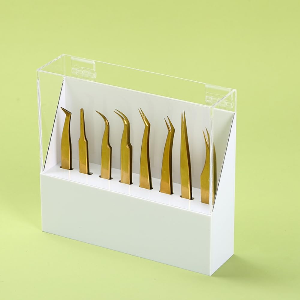 LIXIMMAZN Dust-proof 8 Holes Tweezers Holder, Eyelash Extensions Supplies Acrylic Display, Acrylic Rack Storage Eyelash Extension Tools with Dust Cover Tweezer Display Stand Salon