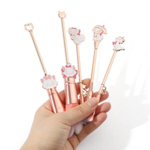 Marie Cartoon Cat Makeup Brushes - 5pcs Cute Animal Designed Soft Pink Makeup Brushes Set, Professional Cosmetic Tool Kit Pink Drawstring Bag Included for Girls and Women (5PCS)