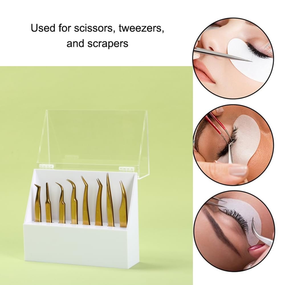 LIXIMMAZN Dust-proof 8 Holes Tweezers Holder, Eyelash Extensions Supplies Acrylic Display, Acrylic Rack Storage Eyelash Extension Tools with Dust Cover Tweezer Display Stand Salon