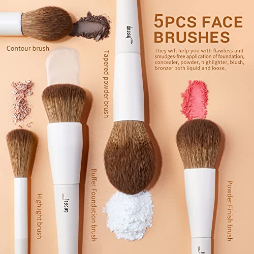 Jessup Makeup Brushes 14Pcs Premium Synthetic Light Grey Makeup Brush Set T329 and Makeup Brush Cleaning Mat with Color Removal Sponge A007