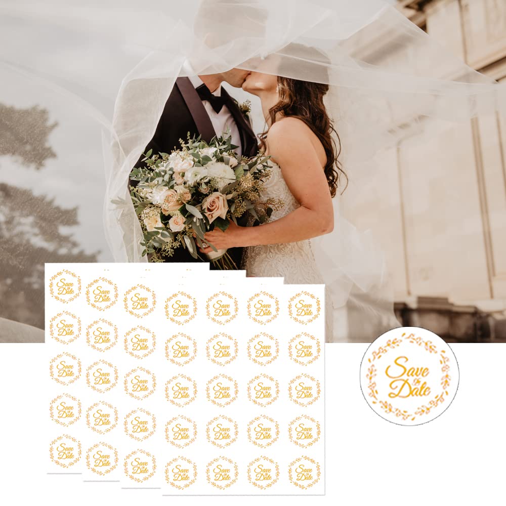 500 Pcs Save The Date Gold Circle Envelope Seals Stickers Party Invitation Self-Adhesive Universal Sealing Foil Transparent Stickers for Wedding Birthday Valentines Baby Shower Seals Lables Sticker