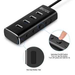 Powered USB Hub, Rosonway 4 Ports USB 3.1/3.2 Gen 2 Hub 10Gbps with 3.3ft Data Cable, 5V/2A Power Adapter and Individual Switches, Aluminum USB Port Hub Splitter for PC and Laptop, RSH-A104