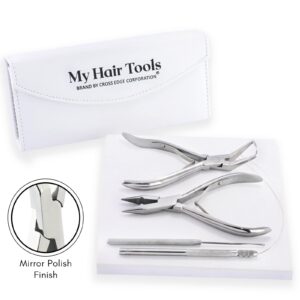 My Hair Tools Professional Hair Extension Tools Kit, Hair Extensions Remover Pliers, Micro Links Beads Hair Pulling Hook & Microbead Ring Loop Tool Stainless Steel Hair Supplies Packed in Soft Case