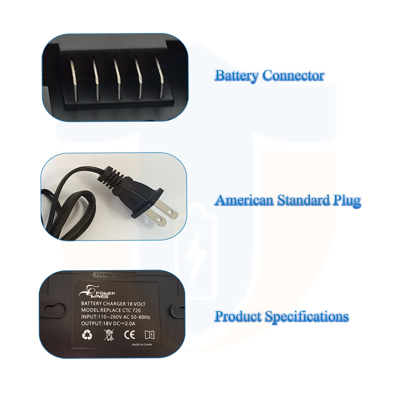 The Power Shop Replacement CTC720 Charger for Snap on 18V Battery for CTB8185 CTB8187 CTB7185 CT7850 CT8850