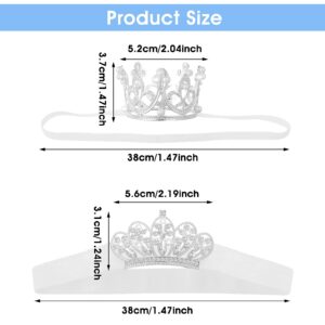 Abeillo 2 Pieces Baby Crown Baby Crystal Princess Tiaras Newborn Photography Props Children Headband Infant Elastic Hair Band Crown for Baby Girl Birthday Party (Silver)