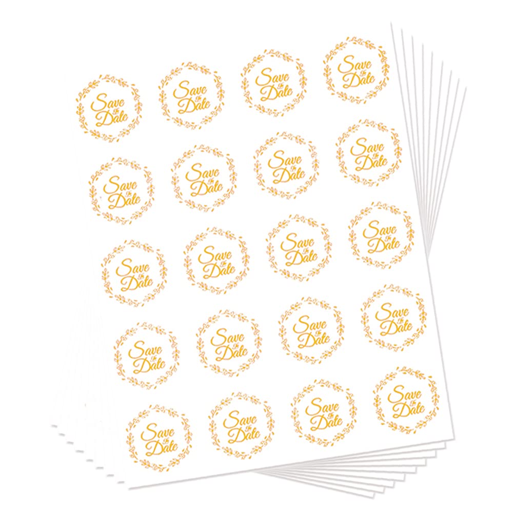 500 Pcs Save The Date Gold Circle Envelope Seals Stickers Party Invitation Self-Adhesive Universal Sealing Foil Transparent Stickers for Wedding Birthday Valentines Baby Shower Seals Lables Sticker