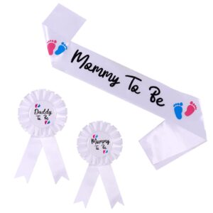 newhappyland baby shower decorations sash and tinplate badge pins mommy to be and daddy to be gender reveal party favors