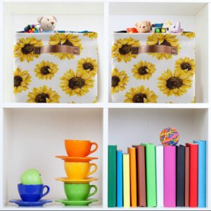 Sunflowers Storage Basket Storage Bin Rectangular Collapsible Storage Box with Leather Handles Nursery Baskets Organizer for Home, Kitchen