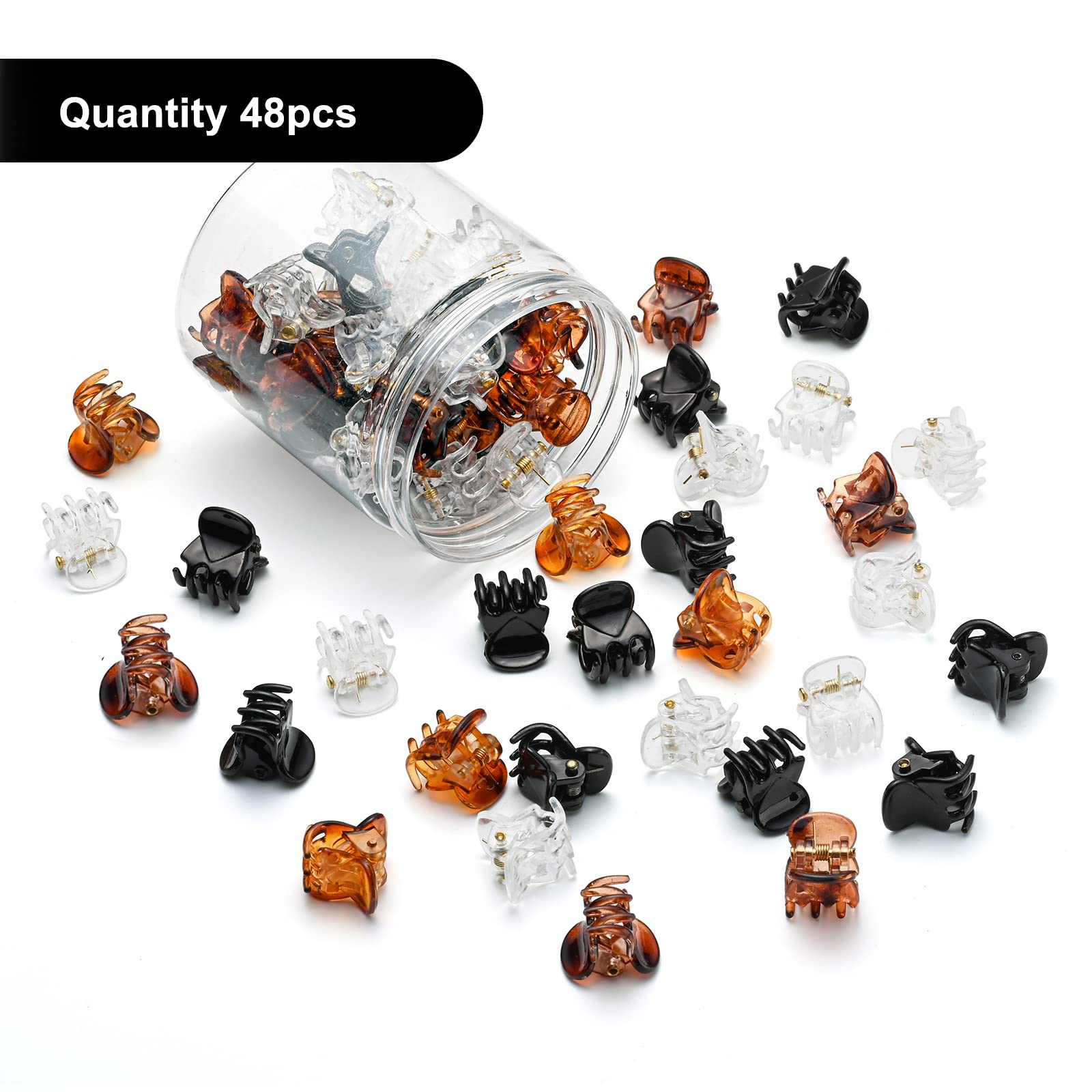 48pcs Mini Hair Claw Clips for Women Girls, Small Tiny Hair Clips Claws Little Plastic Jaw Clamps Clips with Transparent Box (Black/Brown/Clear)…