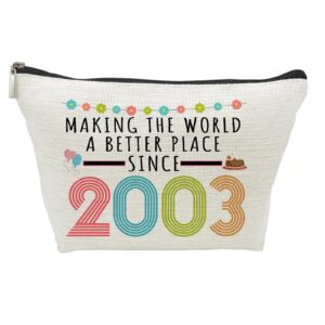 21st birthday gifts for women, funny 21 year old gift makeup bag, 2003 21st birthday makeup bags for her, mom, aunt, wife, sister, coworker, friend, making the world a better place since 2003