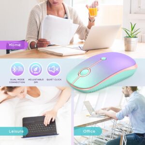 seenda Bluetooth Mouse - Dual Mode (Bluetooth 4.0 + 2.4GHz) Mouse with USB Receiver, Wireless Slim Portable Multi-Device Mice for iPad, MacBook, Laptop, PC (Gradient Mint Green to Purple)