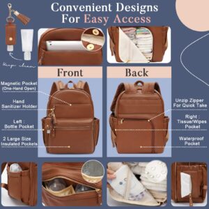 miss fong Diaper Bag, Diaper Bag Backpack, Baby Diaper Bag, Leather Diaper Bag Backpack with Changing Pad & Stroller Strap,Multi-function Large Capacity & Waterproof Travel Backpack, Brown