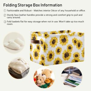 Sunflowers Storage Basket Storage Bin Rectangular Collapsible Storage Box with Leather Handles Nursery Baskets Organizer for Home, Kitchen