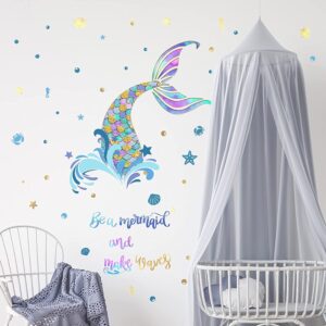 Mermaid Wall Decals, Ocean Creature Decoration Quotes Be a Mermaid and Make Waves Wall Stickers for Baby Room Girls Bedroom Nursery Bathroom Wall Decor