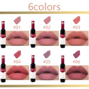 DAGEDA 6Pcs Velvet Wine Lip Tint, Matte Lipstick Velvety Lip Makeup Set, Highly Pigmented Liquid Lipstick, Non-stick Cup Lip Makeup Kit for Girls Women(B Set)