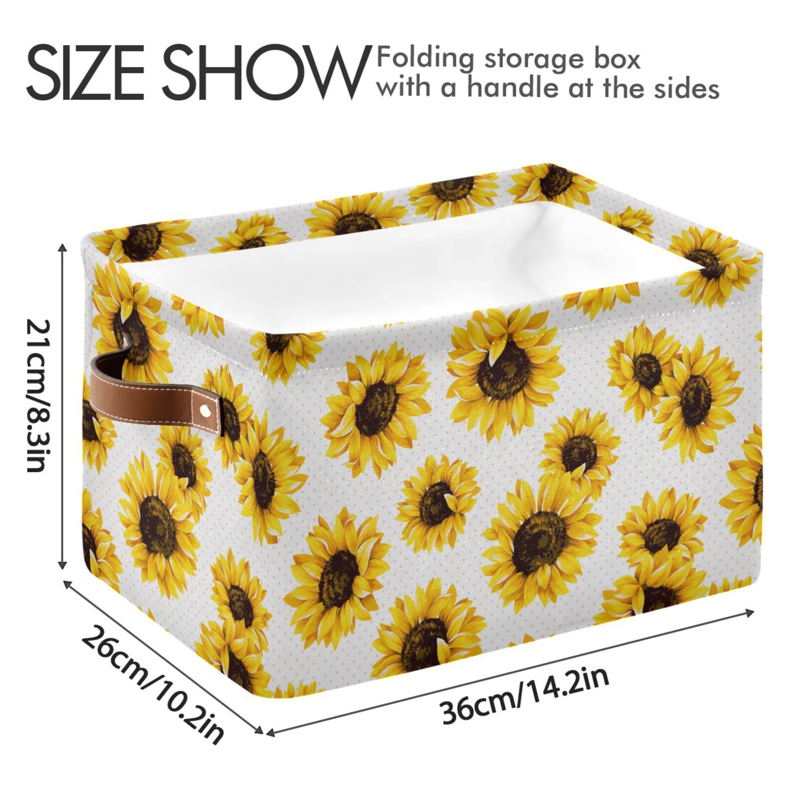 Sunflowers Storage Basket Storage Bin Rectangular Collapsible Storage Box with Leather Handles Nursery Baskets Organizer for Home, Kitchen