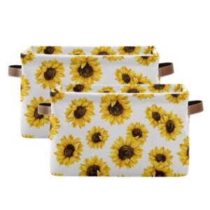 sunflowers storage basket storage bin rectangular collapsible storage box with leather handles nursery baskets organizer for home, kitchen