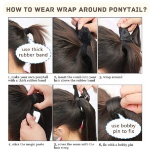 Hairro Pony Tail Hair Extainson For Women Wrap Around Pony Tail Hairpieces long Straight Real Human Hair Ponytails Accessory 16inch 80g #18P613