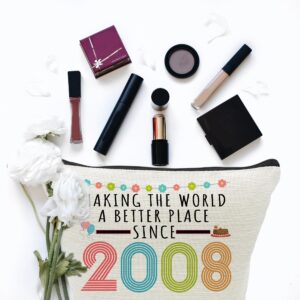 16th Birthday Gifts for Girls, Funny 16 Year Old Gift Makeup Bag, 2008 16th Birthday Makeup Bags for Her, Teens, Sister, Daughter, Niece, Granddaughter, Making The World a Better Place Since 2008