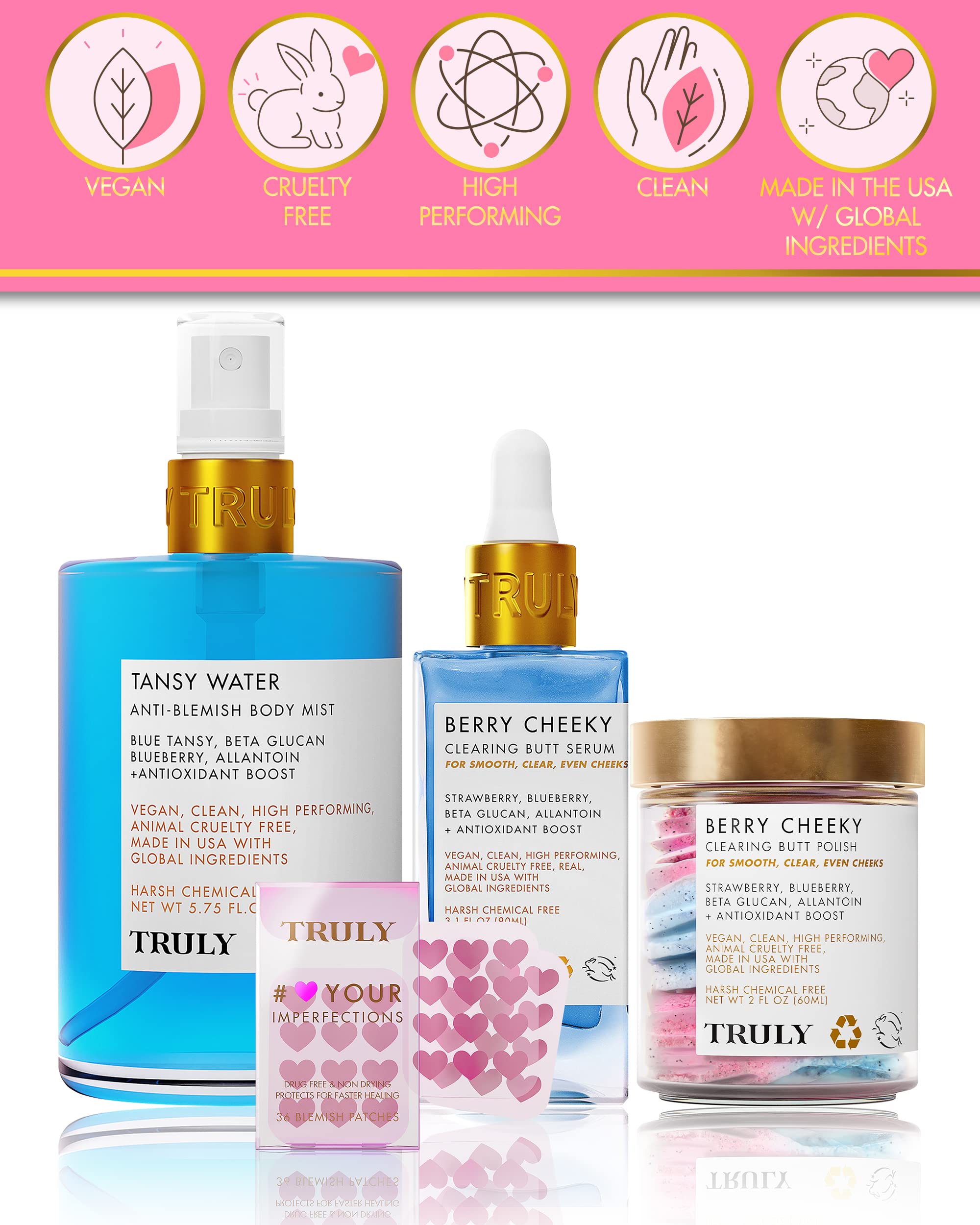 Truly Beauty Acne Treatment Bundle - Full Body Exfoliator with Pimple Patches and Hydrocolloid Back Patches