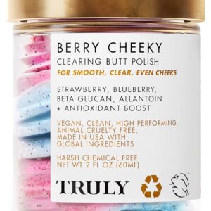 Truly Beauty Berry Cheeky Clearing Butt Polish Gentle Acne Body Scrub - Bacne and Acne Body Wash - Exfoliating Body Scrub and Bum Acne Treatment - Butt Acne Clearing Treatment and Butt Scrub - 2 OZ