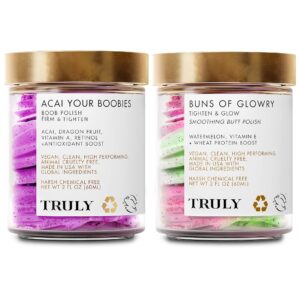 Truly Beauty "Booty & Boobies" Polish Bundle - Firms, Tightens, and Smoothens - Butt Acne Clearing Treatment, Butt and Breast Scrub - Smoothens and Tightens Skin for a Plumpier and Perkier Glow!