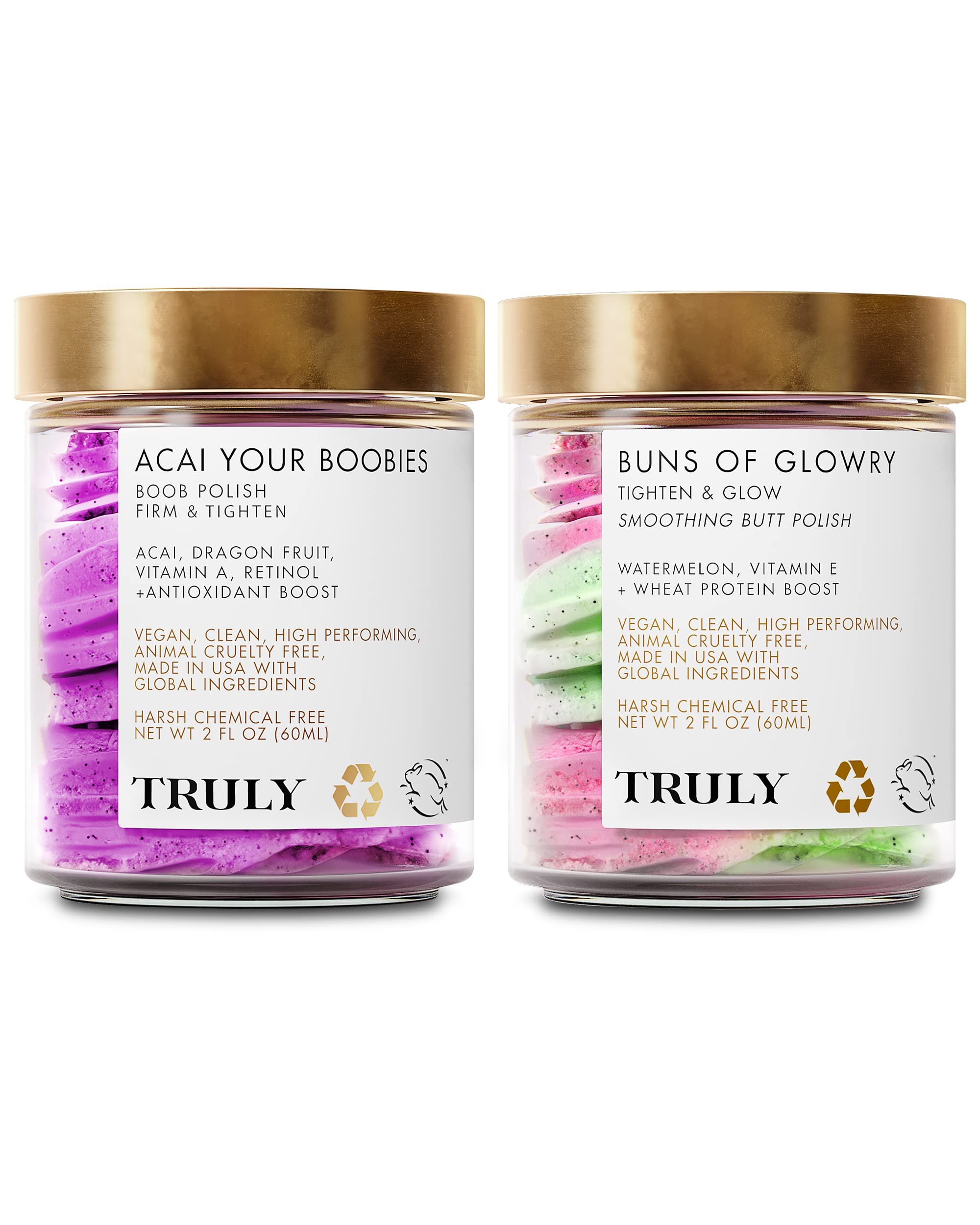 Truly Beauty "Booty & Boobies" Polish Bundle - Firms, Tightens, and Smoothens - Butt Acne Clearing Treatment, Butt and Breast Scrub - Smoothens and Tightens Skin for a Plumpier and Perkier Glow!