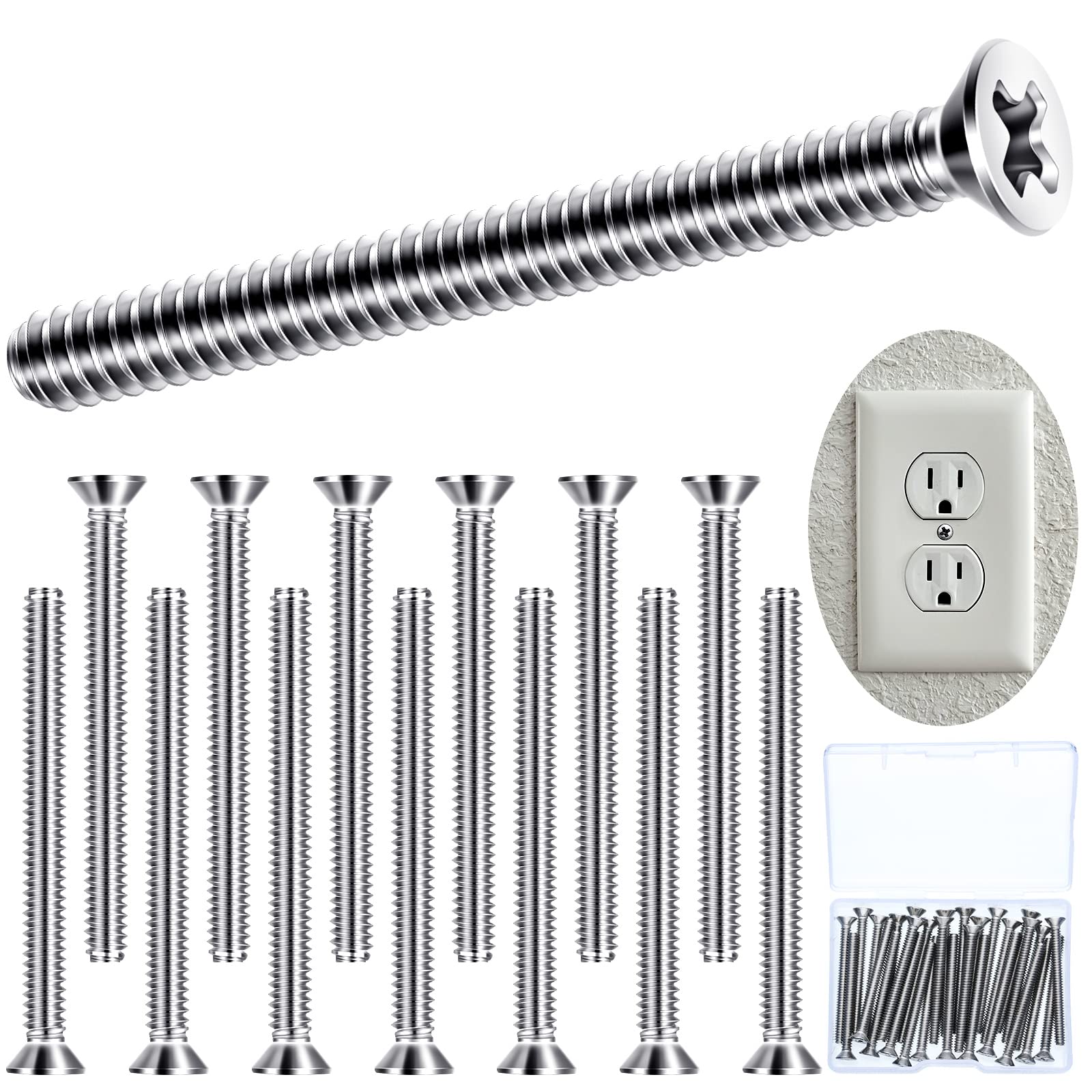 Ripeng 30 Pieces Extra Long Outlet Screws Long Electrical Outlet Screws Machine Screws Device Mounting Screws Electrical Outlet Extender for Fix Wonky and Sunken Outlets (6-32 x 2 Inches)