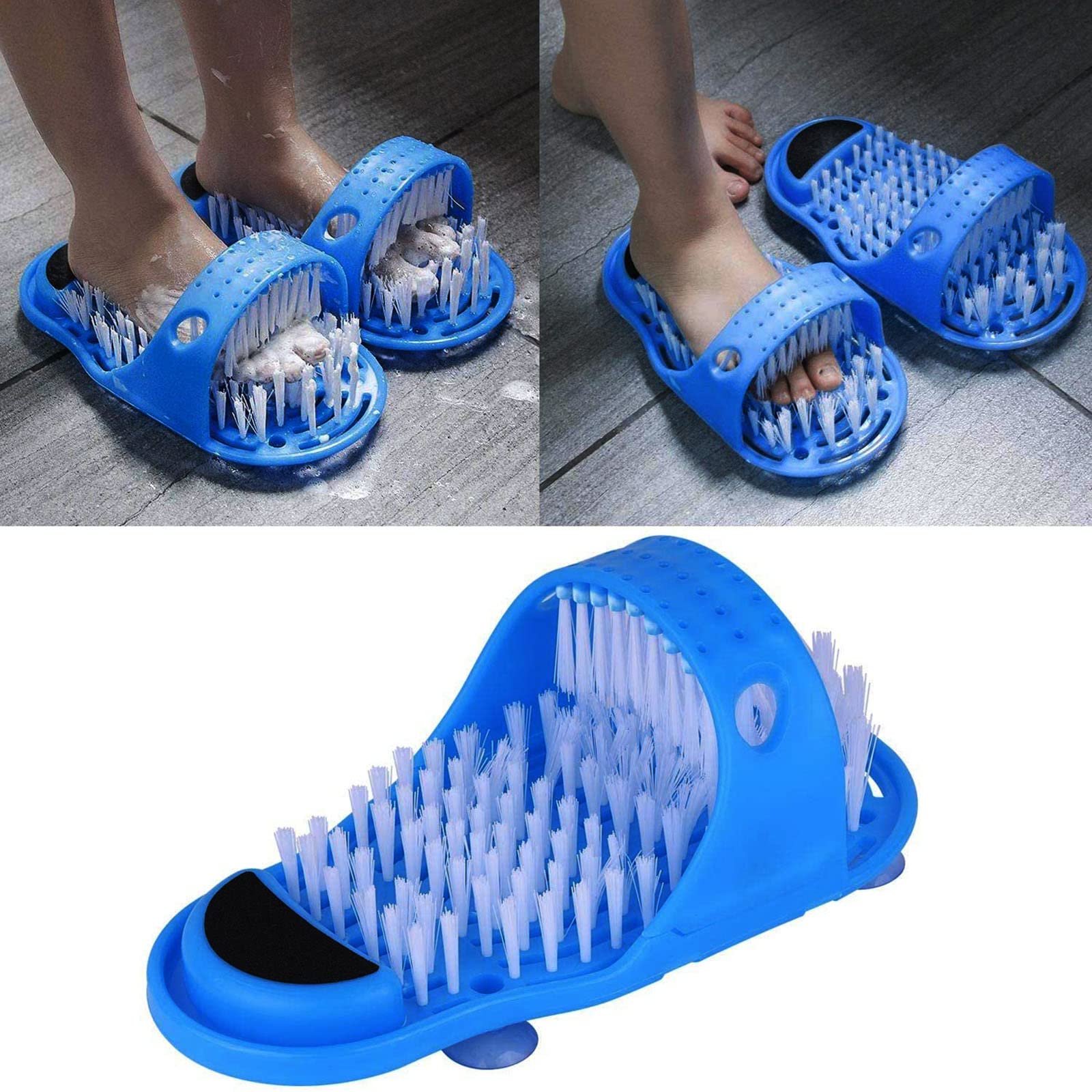 Magic Feet Cleaner, Airlxf Blue Feet Cleaner Washer Brush Exfoliate Cleaner Bristle Slipper No Bending Foot Massager for Washer Shower Spa Massager Slippers (1)