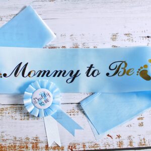 NEWHAPPYLAND Baby Shower Decorations for Boy Blue Sash Mommy to Be and Daddy to Be Tinplate Badge Pin Mommy to be sash for baby shower Baby Shower Button New Dad Baby Shower Party Gender Reveals