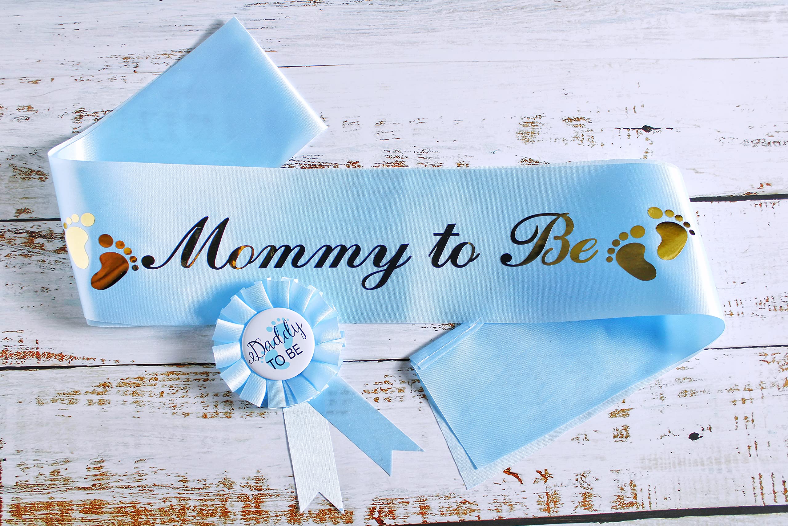 NEWHAPPYLAND Baby Shower Decorations for Boy Blue Sash Mommy to Be and Daddy to Be Tinplate Badge Pin Mommy to be sash for baby shower Baby Shower Button New Dad Baby Shower Party Gender Reveals