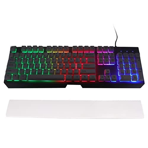 Kafuty-1 GK60 RGB Gaming Keyboard,USB Wired 104 Keys Colorful Backlit Keyboard with Wrist Rest,Detachable Mechanical Feel Gaming RGB Keyboard for Laptop,PC,Computer,Game and Work(White)