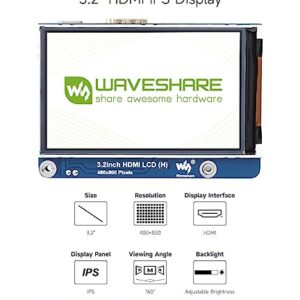 waveshare 3.2inch HDMI IPS LCD Display Compatible with Raspberry Pi 4B/3B+/3A+/2B/B+/A+/Zero/Zero W/WH/Zero 2W CM3+/4 Series Boards 480×800 Resolution No Touch Supports Jerson Nano/Windows