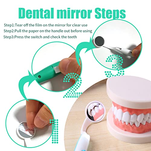 Ceonam 2 Pcs Dental Mirror with Light Tool LED Lighted Teeth Inspection Mirror Anti Fog Curve Angle Dentist Oral Care Tool (Green)