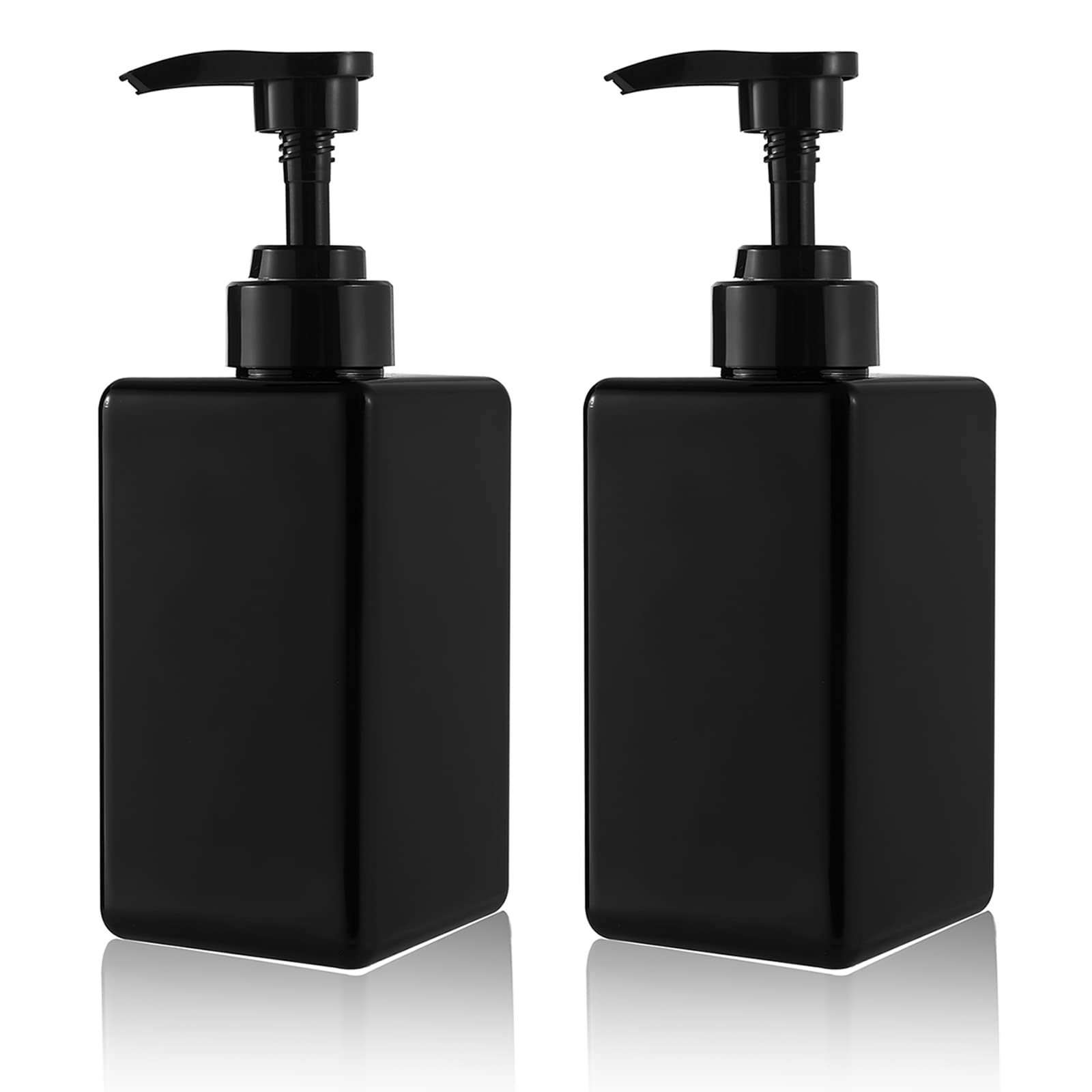 15 oz Hand Soap Dispenser, Plastic Pump Bottles, Refillable Empty Lotion Dispenser Liquid Container for Bathroom Kitchen College Dorm, 2 Pack Black