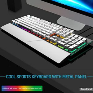 Kafuty-1 GK60 RGB Gaming Keyboard,USB Wired 104 Keys Colorful Backlit Keyboard with Wrist Rest,Detachable Mechanical Feel Gaming RGB Keyboard for Laptop,PC,Computer,Game and Work(White)