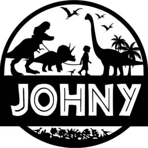 Custom Name Jurassic Dinosaur Wall Decal Personalized Girl or Boy Walking T-Rex Home Decor Vinyl Sticker (Boy)