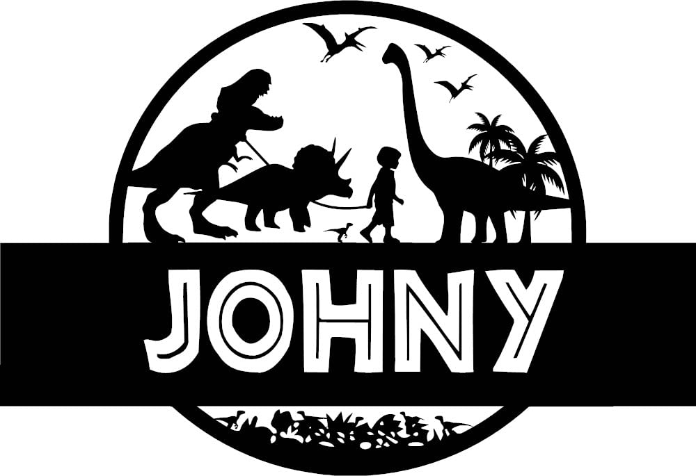 Custom Name Jurassic Dinosaur Wall Decal Personalized Girl or Boy Walking T-Rex Home Decor Vinyl Sticker (Boy)