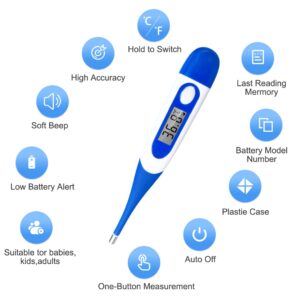 Berrcom Digital Thermometer for Adults, Oral and Underarm Thermometer for Baby and Kids Medical Thermometer with Fever Alarm Rectal Thermometer with Soft Tips