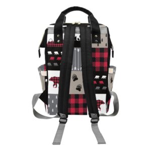 Plaid Bears Mountains Black Personalized Diaper Backpack with Name,Custom Travel DayPack for Nappy Mommy Nursing Baby Bag One Size