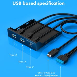 GRAUGEAR 3.5 Inch Front Panel USB Hub, Internal USB Hub with 20Gbps USB3.2 Gen2 USB-C and USB 3.0 Ports, USB3.2 Type-E Key-A 20-Pin Header & USB3.0 Header Required, Fits 3.5" PC Computer Case [G-MP01]